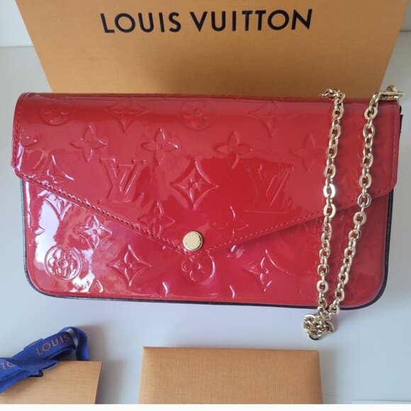 LOUIS VUITTON 3 Piece Set Red Felice Monogram Pochette - Picture 2 of 15